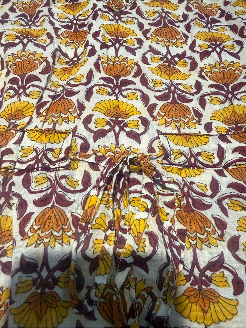 Tory Burch Cotton Mustard Yellow & Burgundy Floral Print Tunic Size 0 XS